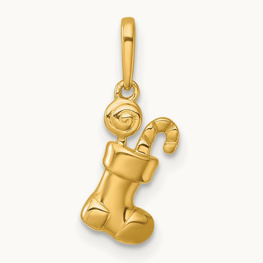 Madi K Polished Stocking with Candy Pendant, 14K