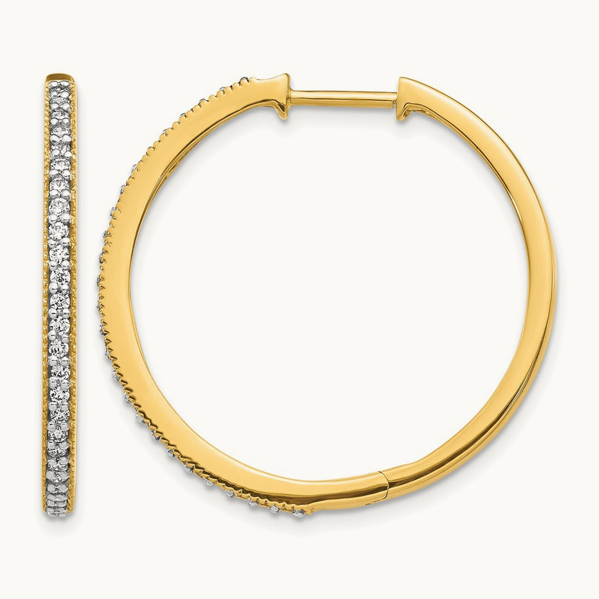 Diamond Milgrain Hinged Hoop Earrings, 14K Yellow Gold