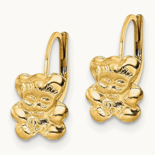 Madi K Polished Teddy Bear Leverback Earrings, 14K