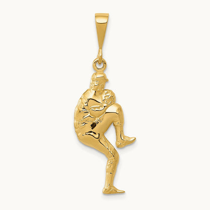 Polished 3-D Pitcher Baseball Charm, 14K