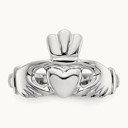 Polished Claddagh Ring, 14K White Gold