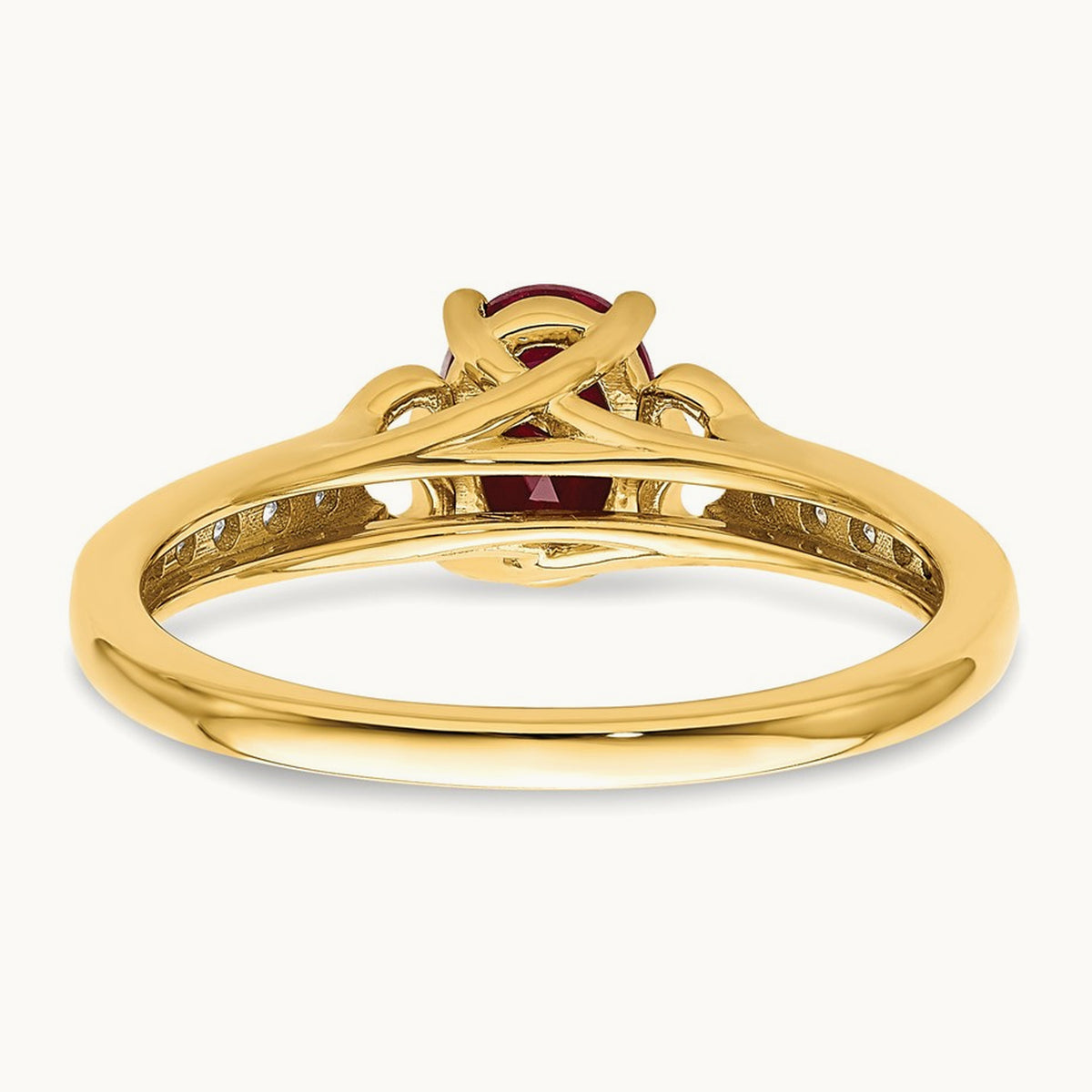 Polished Side Hearts Ruby and Diamond Ring, 14K