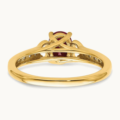 Polished Side Hearts Ruby and Diamond Ring, 14K