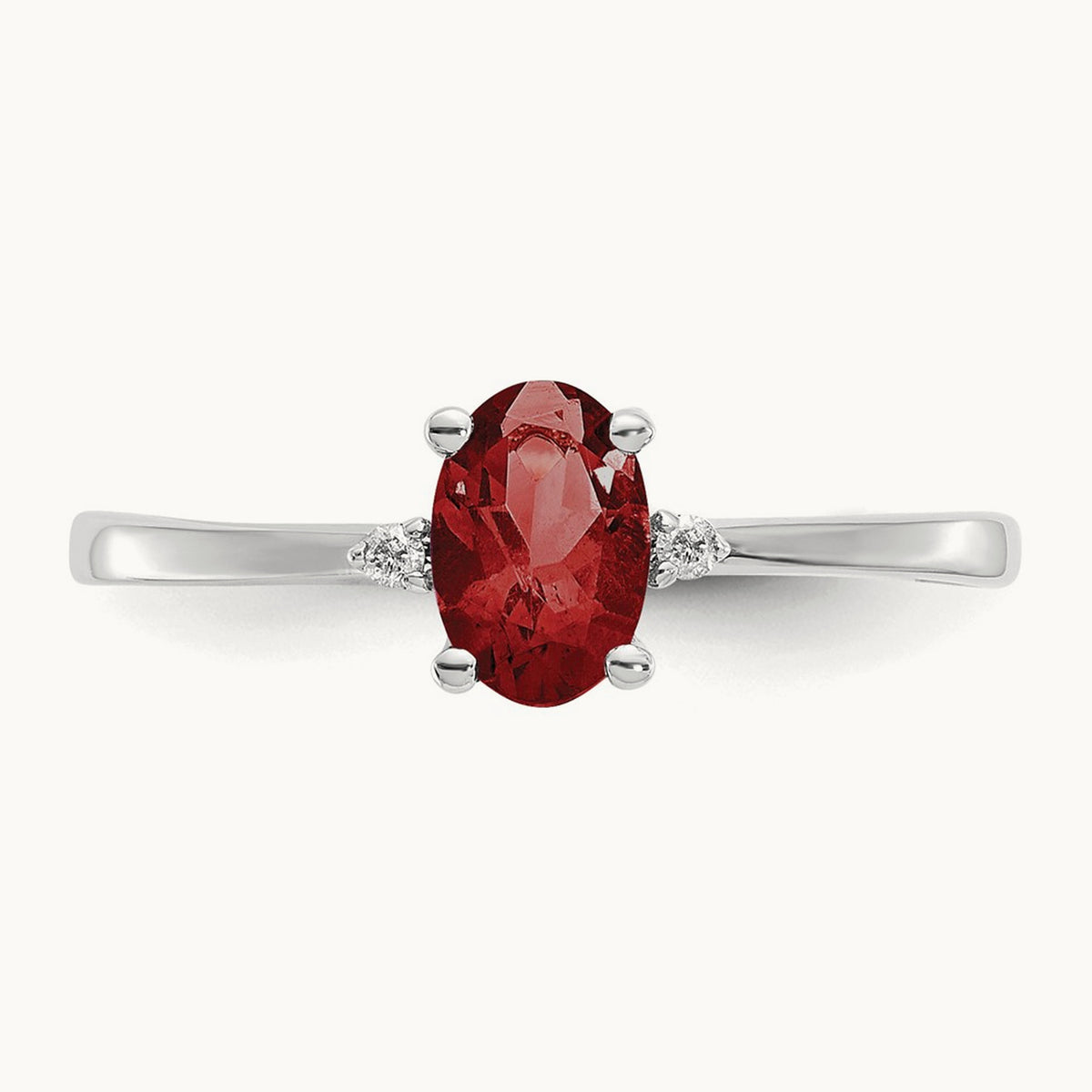 Diamond & Garnet Birthstone Ring — 14K White Gold, 6