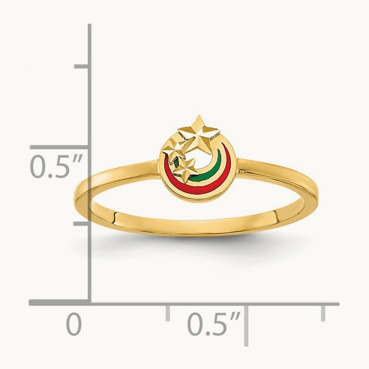 Enameled with Diamond-cut Stars Ring, 14K