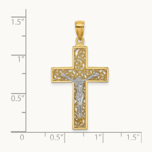 Crucifix Pendant, 14K Two-tone