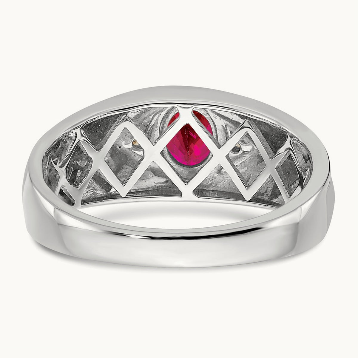 Oval Ruby and Diamond Men's Ring — 14K White Gold, 10