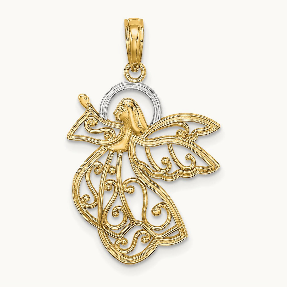 W/ Rhodium Flying Angel Charm, 14K