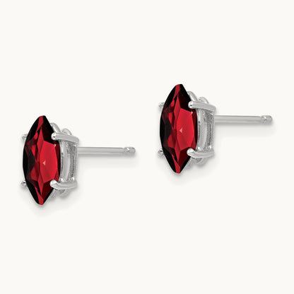 8x4mm Garnet Marquise Stud Earring, 14K White Gold