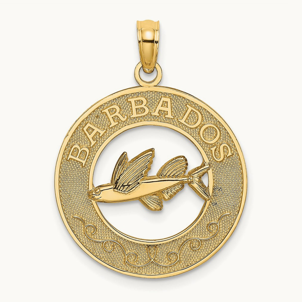 BARBADOS w/Flying Fish Circle Charm, 14K