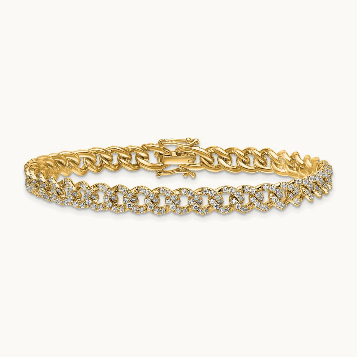 Polished Diamond Fancy Curb Bracelet, 14K