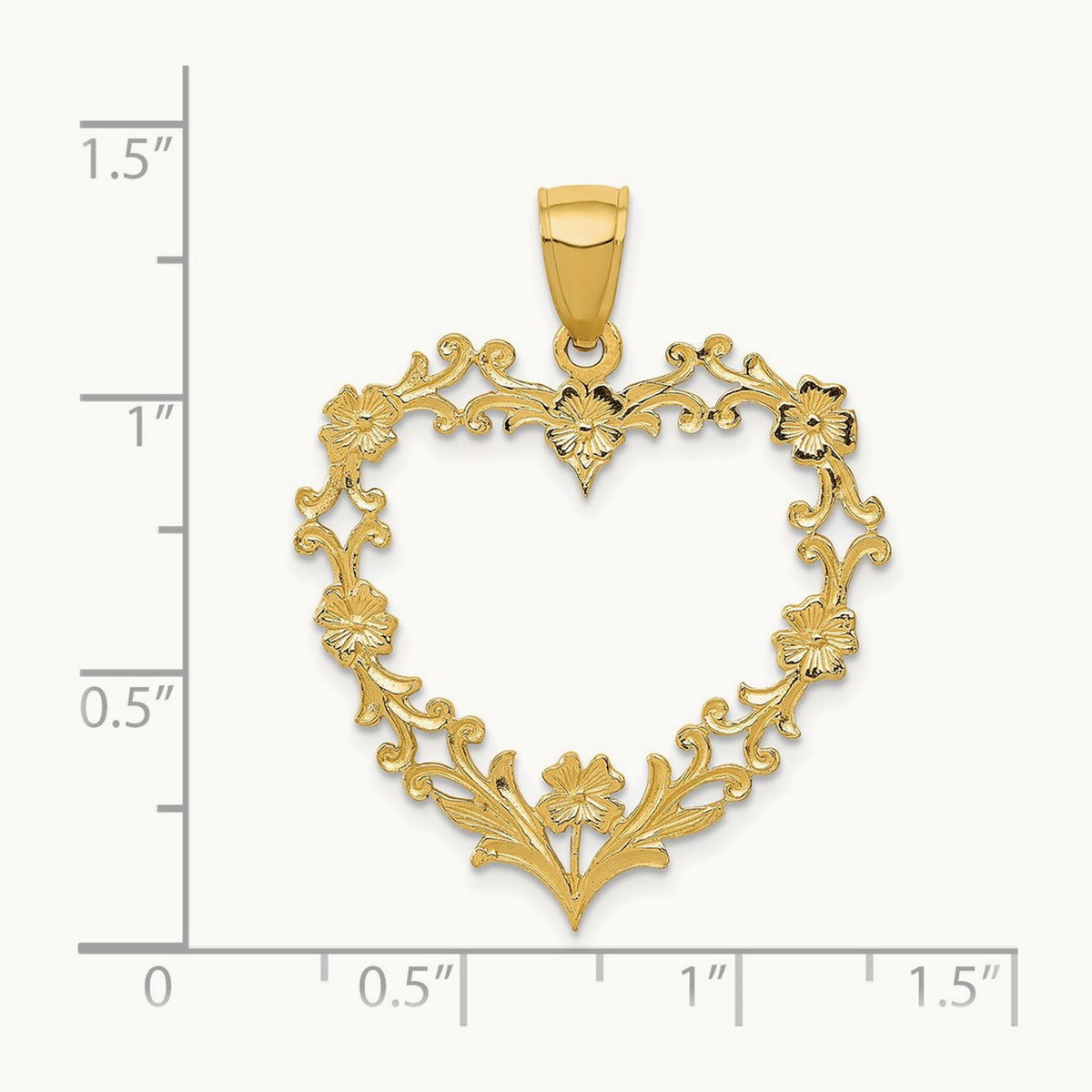 Polished Floral Border Heart Pendant — 34mm