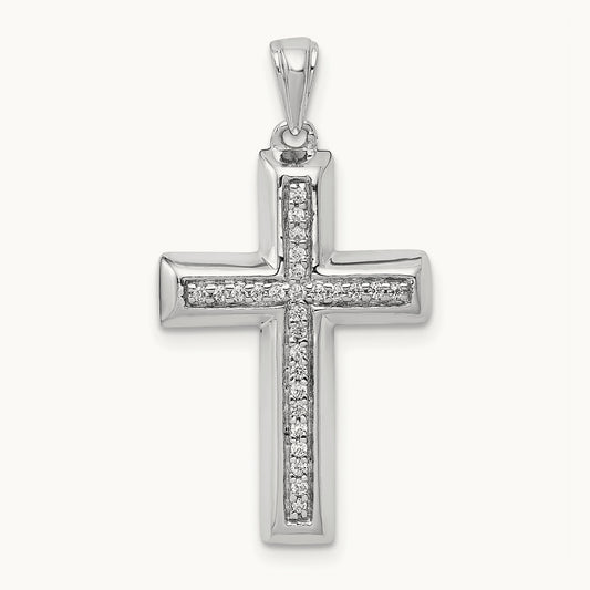 Large Diamond Cross Pendant — 14K White Gold