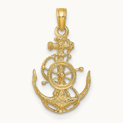 Small Anchor w/Wheel Pendant, 14K