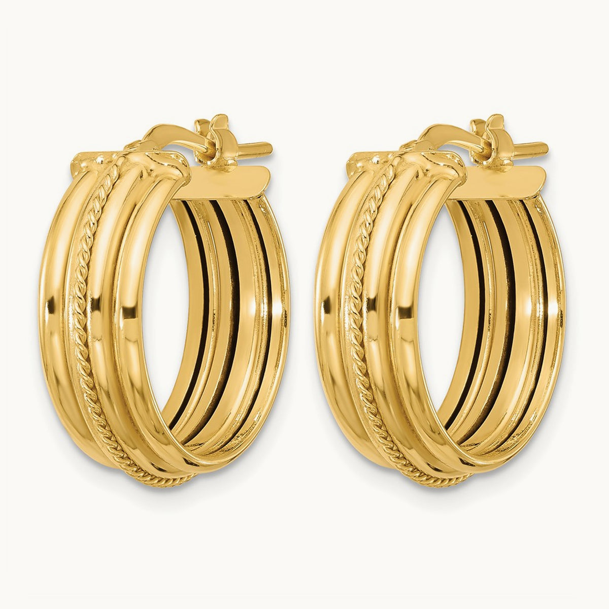 Polished and Textured Round Hoop Earrings, 14K — Leslie's