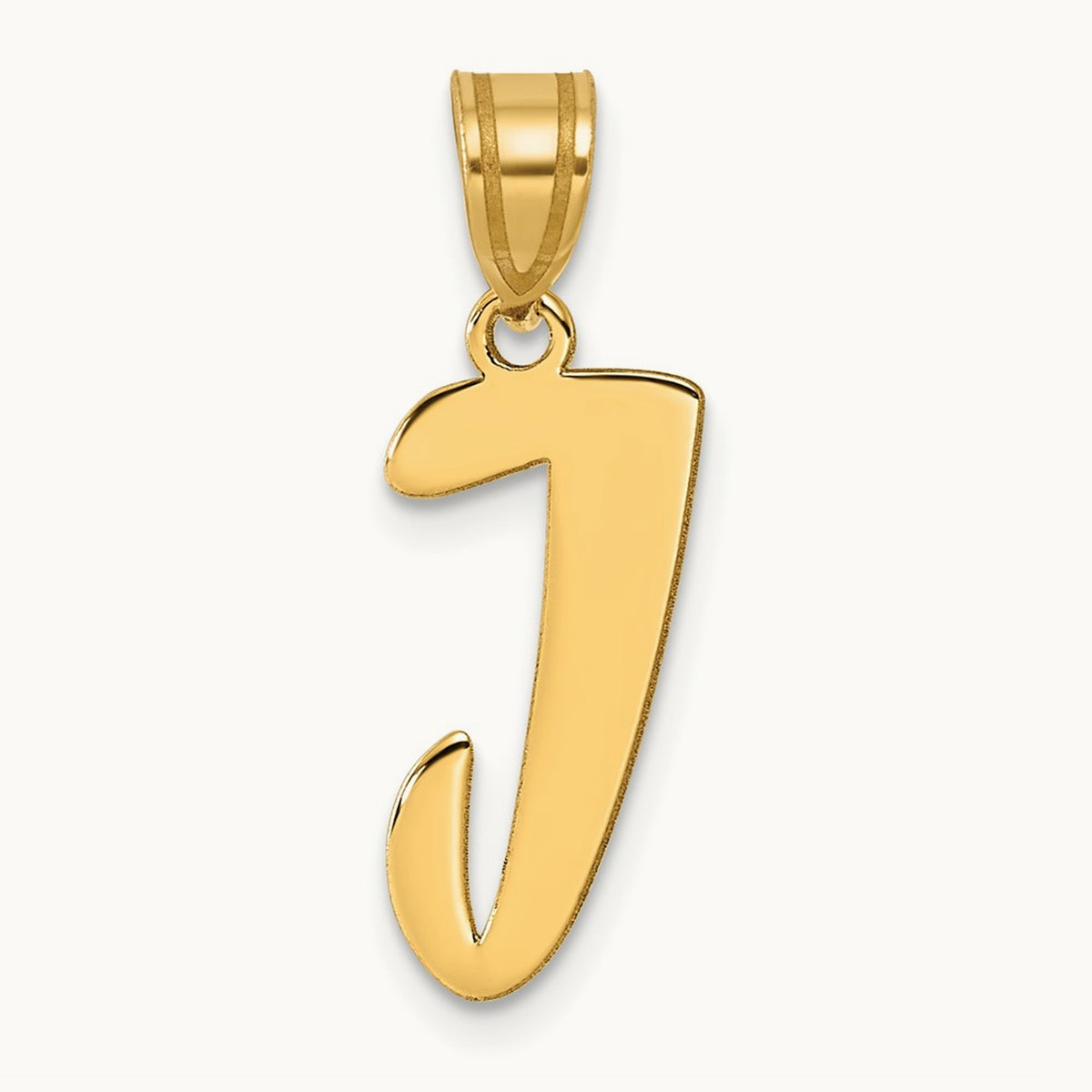 Polished Script Initial Pendant — 14K Yellow Gold, J