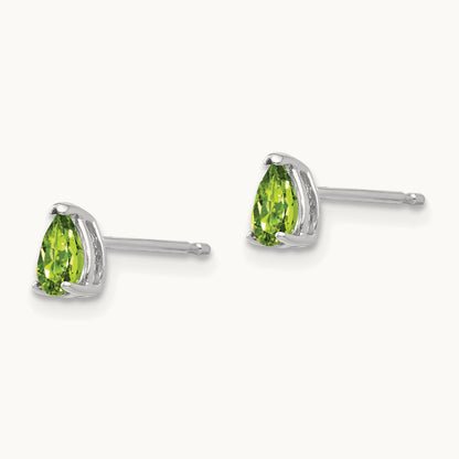 5x3mm Pear Peridot Earrings, 14K White Gold