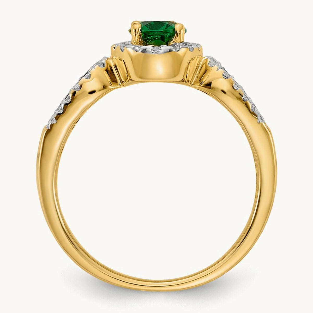 Diamond and Oval Emerald Ring — 14K Yellow Gold