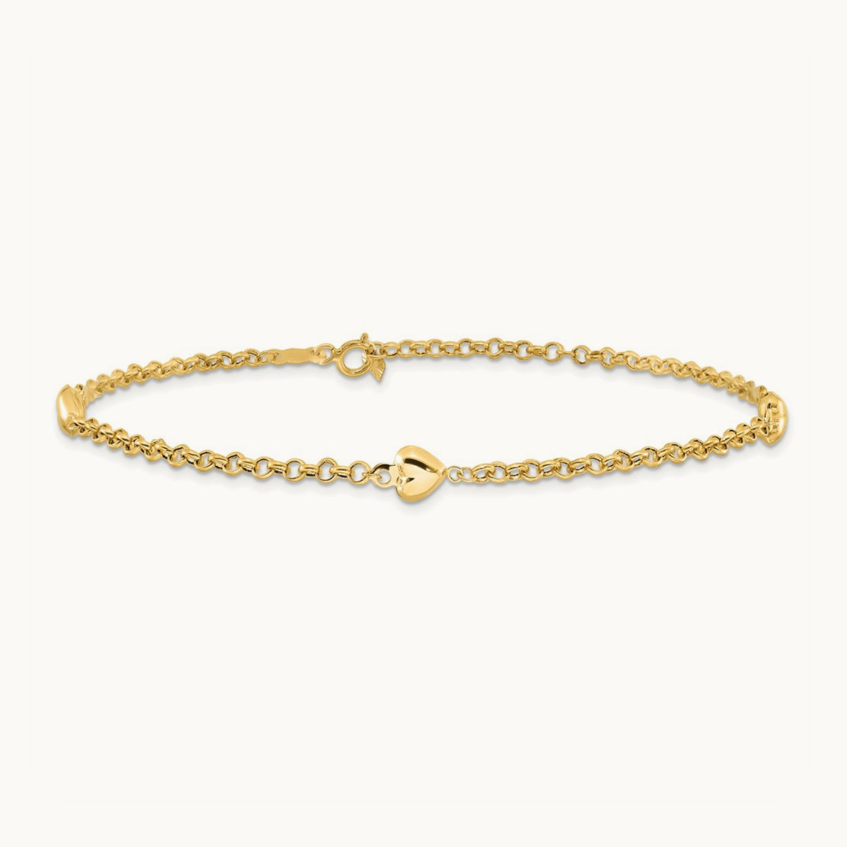 Puff Heart 9in Anklet, 14K