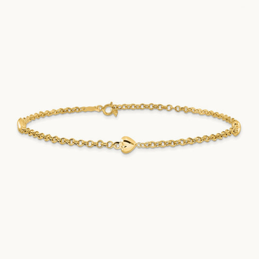 Puff Heart 9in Anklet, 14K