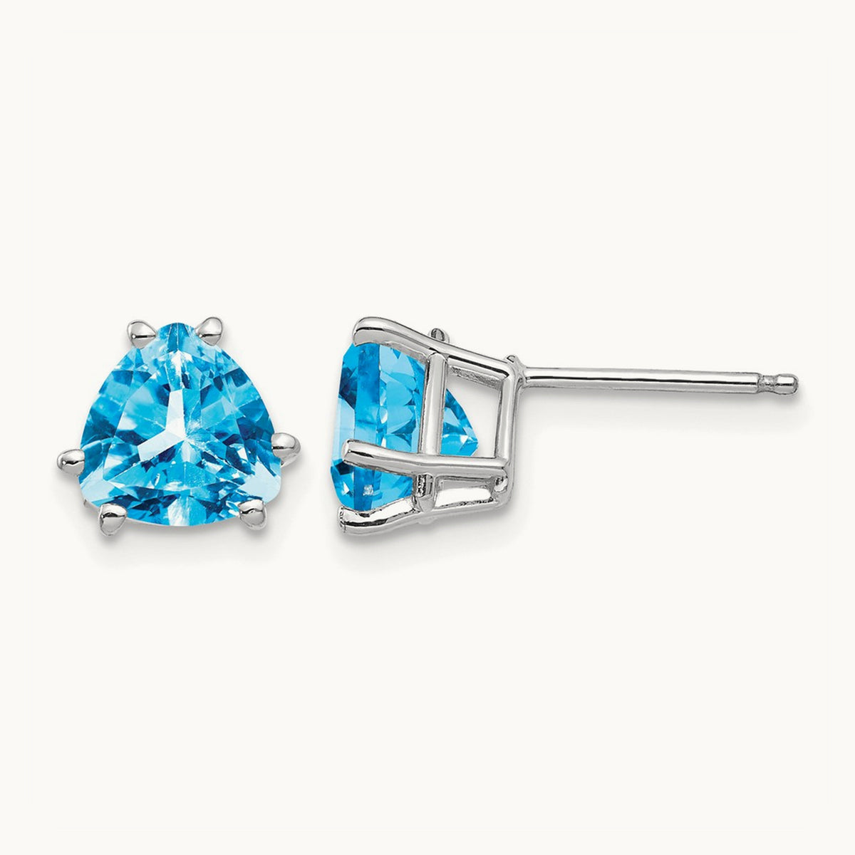Trillion Blue Topaz Earrings, 7mm, 14K White Gold