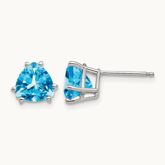 Trillion Blue Topaz Earrings, 7mm, 14K White Gold