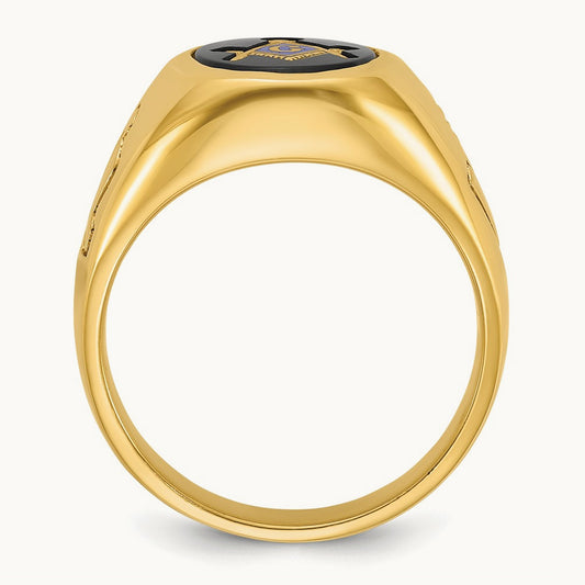 IBGoodman Men's Grooved Onyx Blue Lodge Master Masonic Ring, 14K