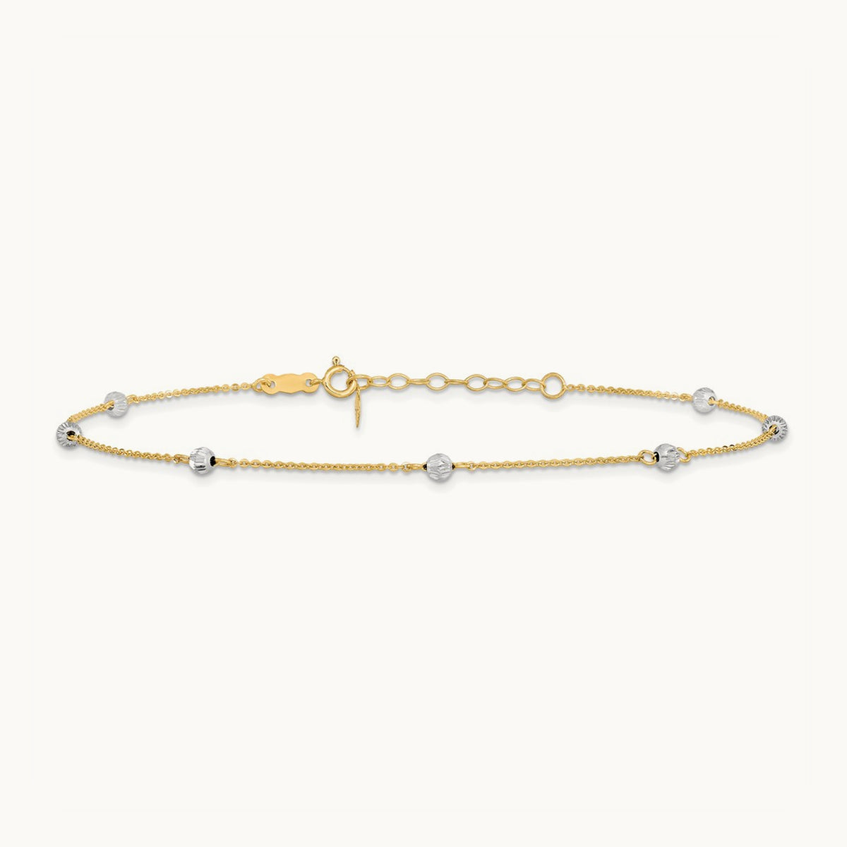 Diamond-cut Beads 9in Plus 1in Ext. Anklet, 14K Two-tone