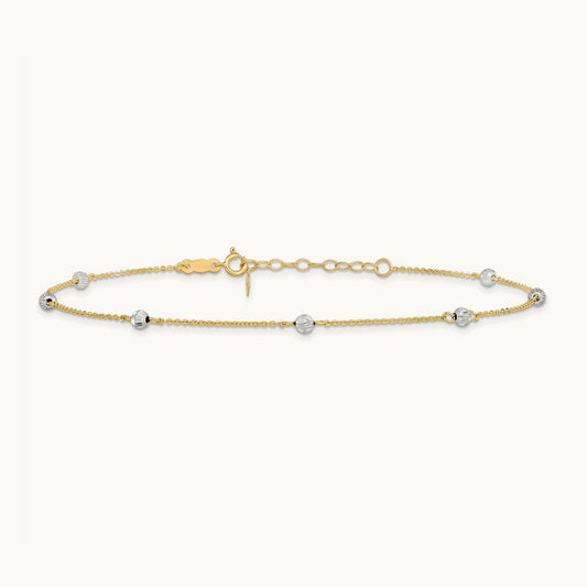 Diamond-cut Beads 9in Plus 1in Ext. Anklet, 14K Two-tone