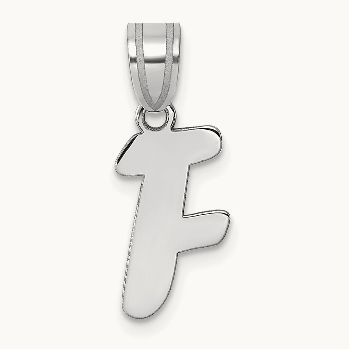 Polished Script Initial Pendant — 14K White Gold, F