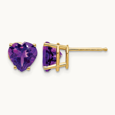 Heart Amethyst Earrings, 7mm, 14K