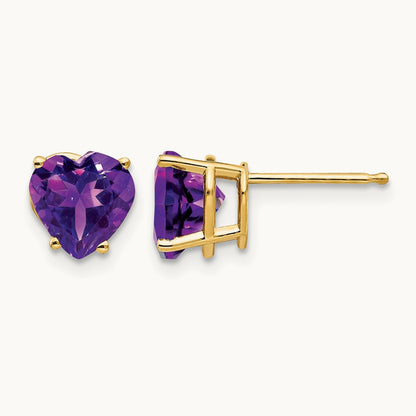 Heart Amethyst Earrings, 7mm, 14K