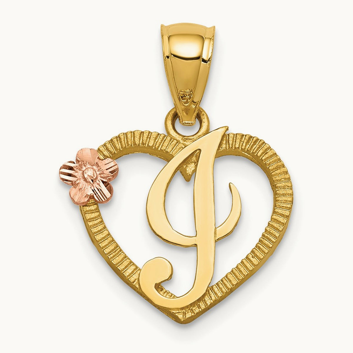 Heart Initial Pendant — 14K Two-Tone Gold, I