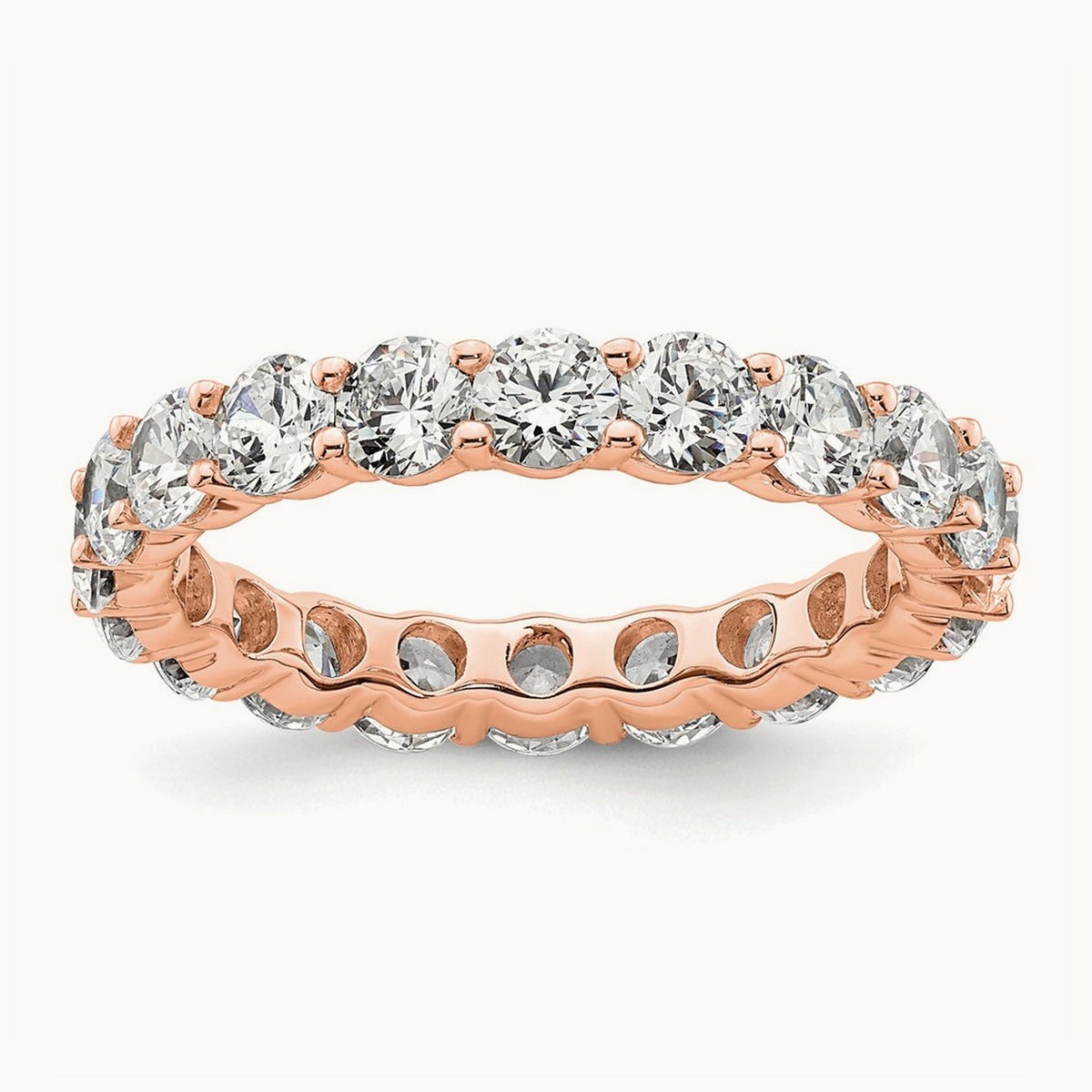 Polished Shared Prong Diamond Eternity Band — 14K Rose Gold, 3 ct, 8