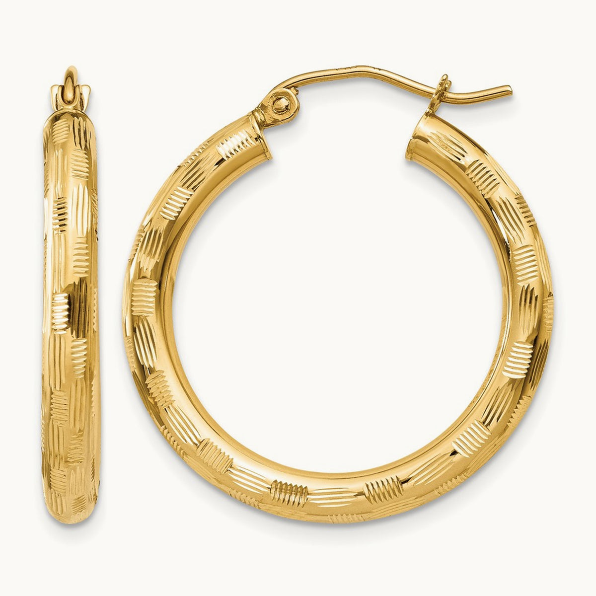 Diamond-cut Hoop Earrings, 14K