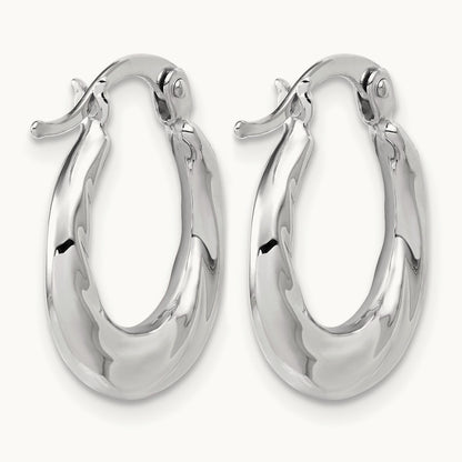 Polished and Grooved Hoop Earrings, 10K White Gold — Leslie's