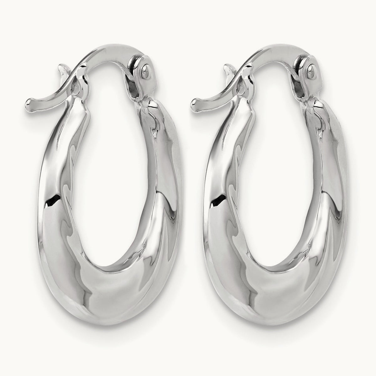 Polished and Grooved Hoop Earrings, 10K White Gold — Leslie's