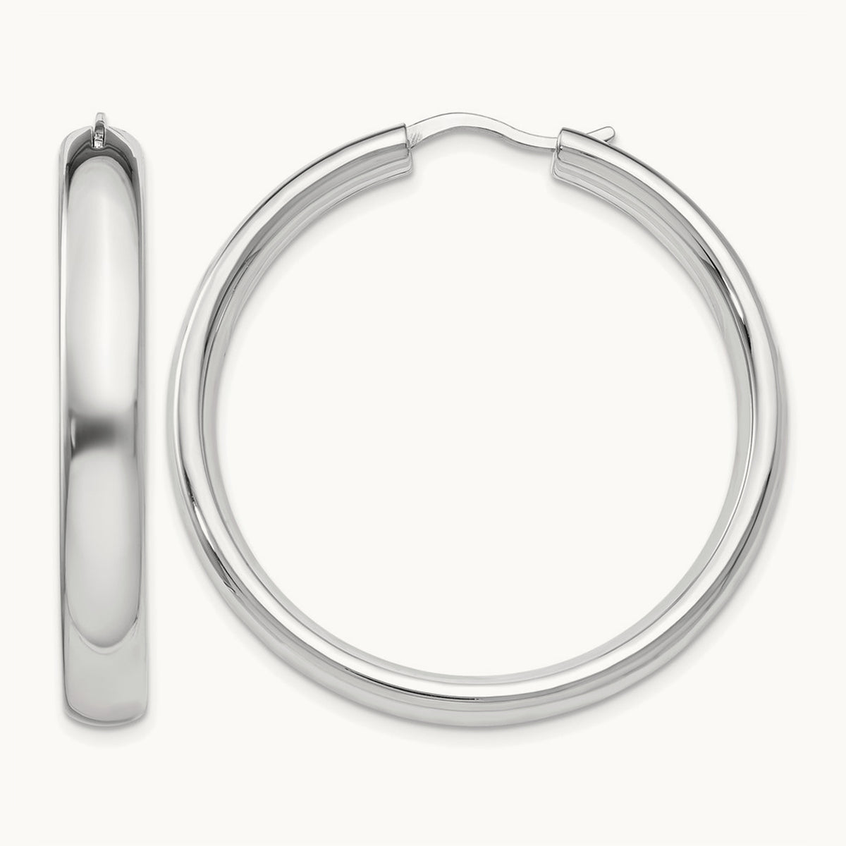 Rhodium-plated Half Round Tube Earrings — 5mm
