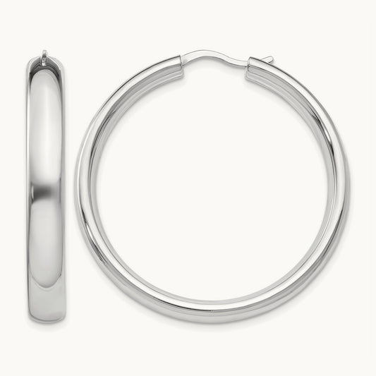 Rhodium-plated Half Round Tube Earrings — 5mm
