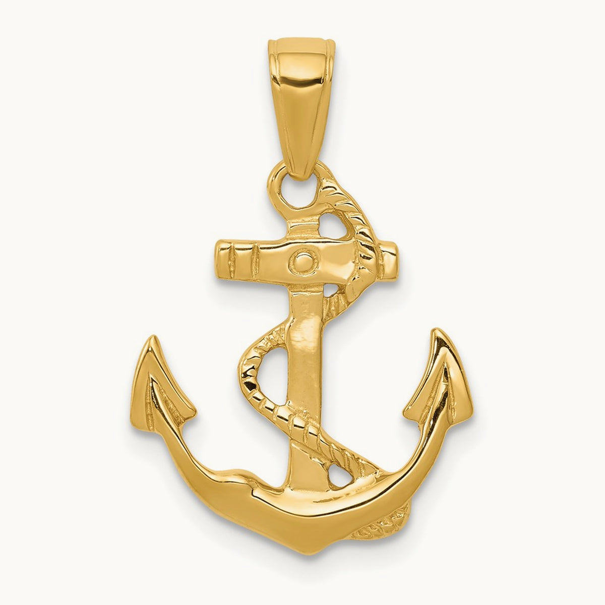Solid Polished Anchor Pendant — 14K Yellow Gold, 24mm