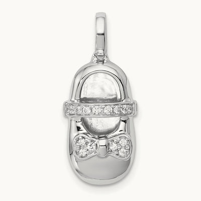 Diamond Baby Girl Shoe Pendant, 14K White Gold