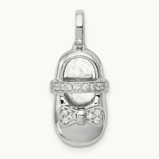 Diamond Baby Girl Shoe Pendant, 14K White Gold