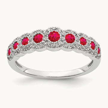 Diamond and Ruby Polished Ring, 14K White Gold