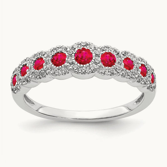 Diamond and Ruby Polished Ring, 14K White Gold