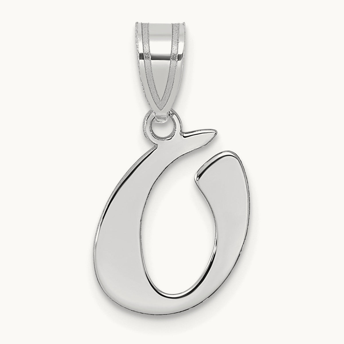 Polished Script Initial Pendant — 14K White Gold, O