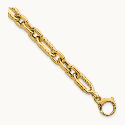 Polished 7.5in Diamond-cut Fancy Link Bracelet, 14K