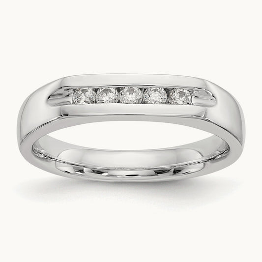 5-Stone Diamond Channel Band, 14K White Gold