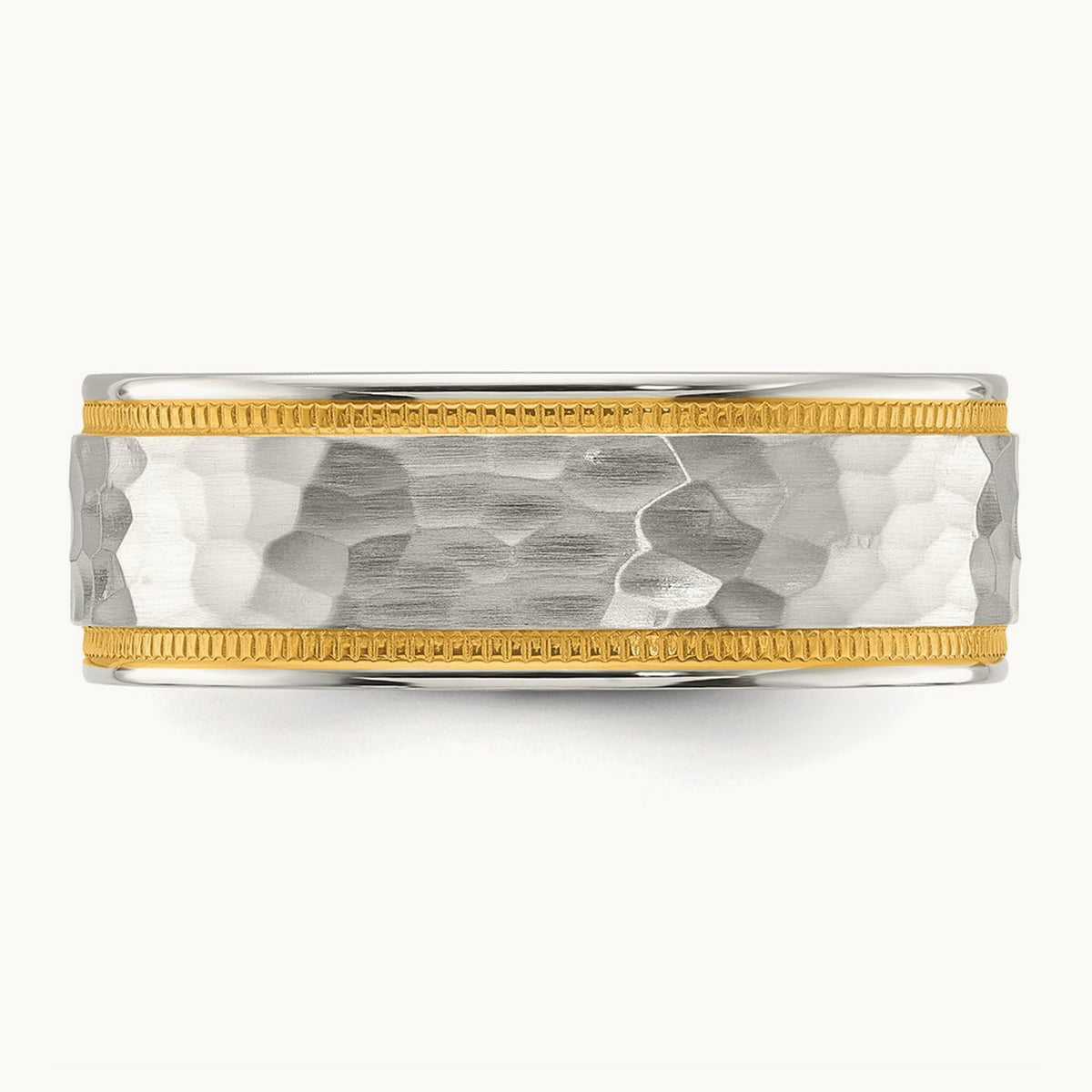 Brushed and Polished Hammered Yellow IP-plated Band, 7mm, Titanium