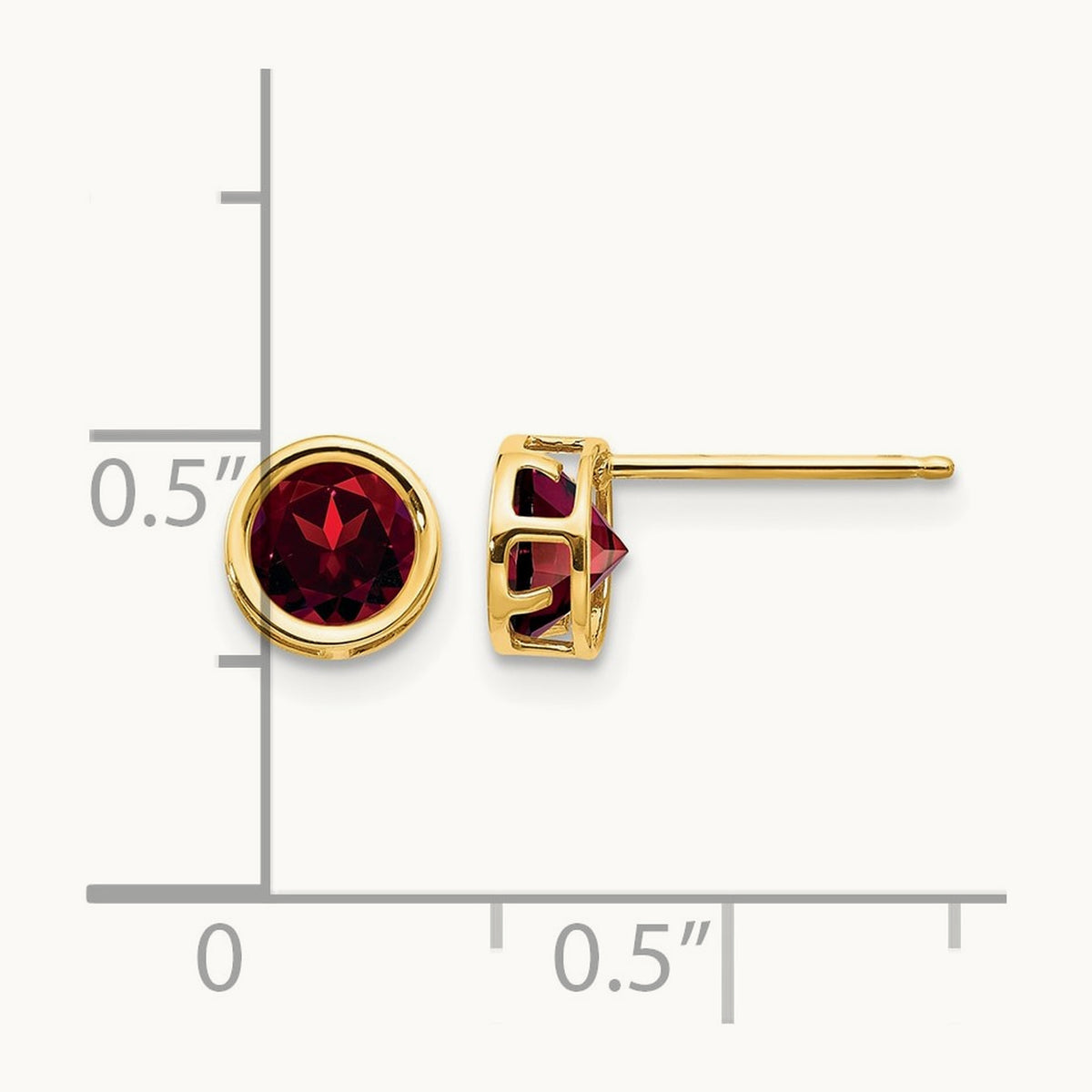 Bezel Garnet Stud Earrings, 5mm, 14K