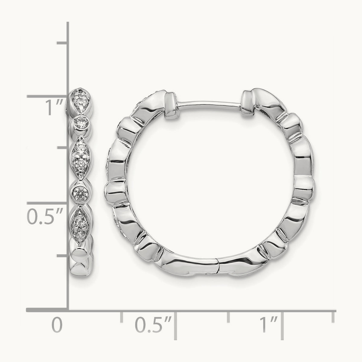 Diamond Hinged Hoop Earrings, 14K White Gold